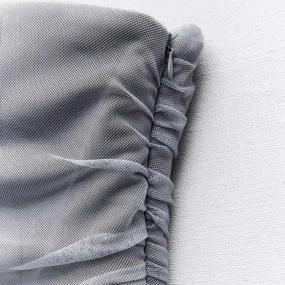 NWT STRAPLESS PRINTED TULLE SHADES OF GRAY DRESS - Picture 6 of 7